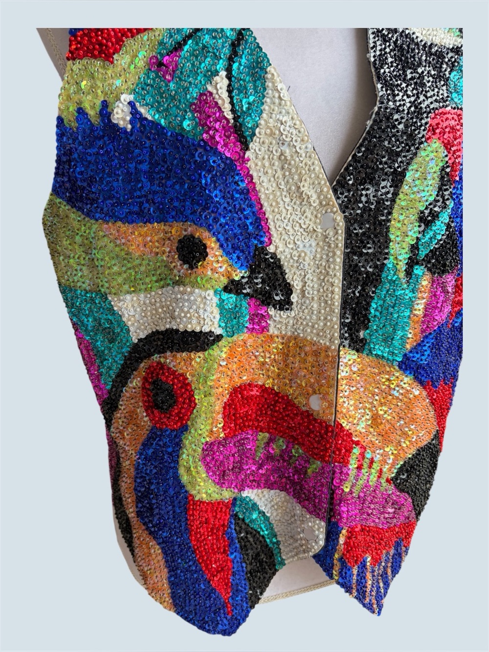 Vtg beaded sequin bird vest size medium - Picture 2 of 8
